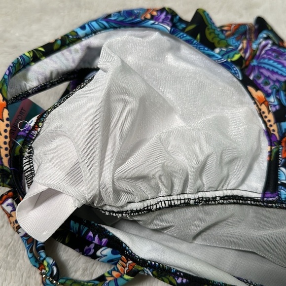 Swim Solutions Boho Paisley Multicolored V-Neck Ruffle one piece Swim Dress sz 8 - Picture 9 of 16